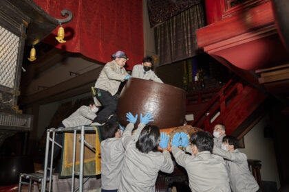 曹洞宗大本山總持寺様への本楠三尺木魚（玉斎）、三尺大鏧子　納品光景